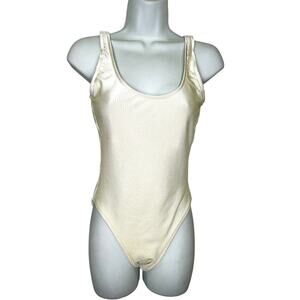 Jantzen VTG Cream Ribbed One Piece Swim Bathing Suit Size 12